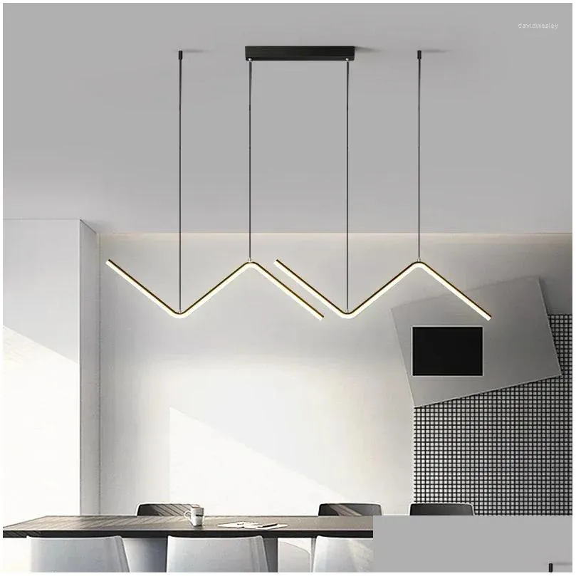 Люстры Современная светодиодная люстра для столовой, кухни, кабинета, офиса, спальни, потолочный подвесной светильник, длинный простой дизайн, подвесной светильник Dhg9A