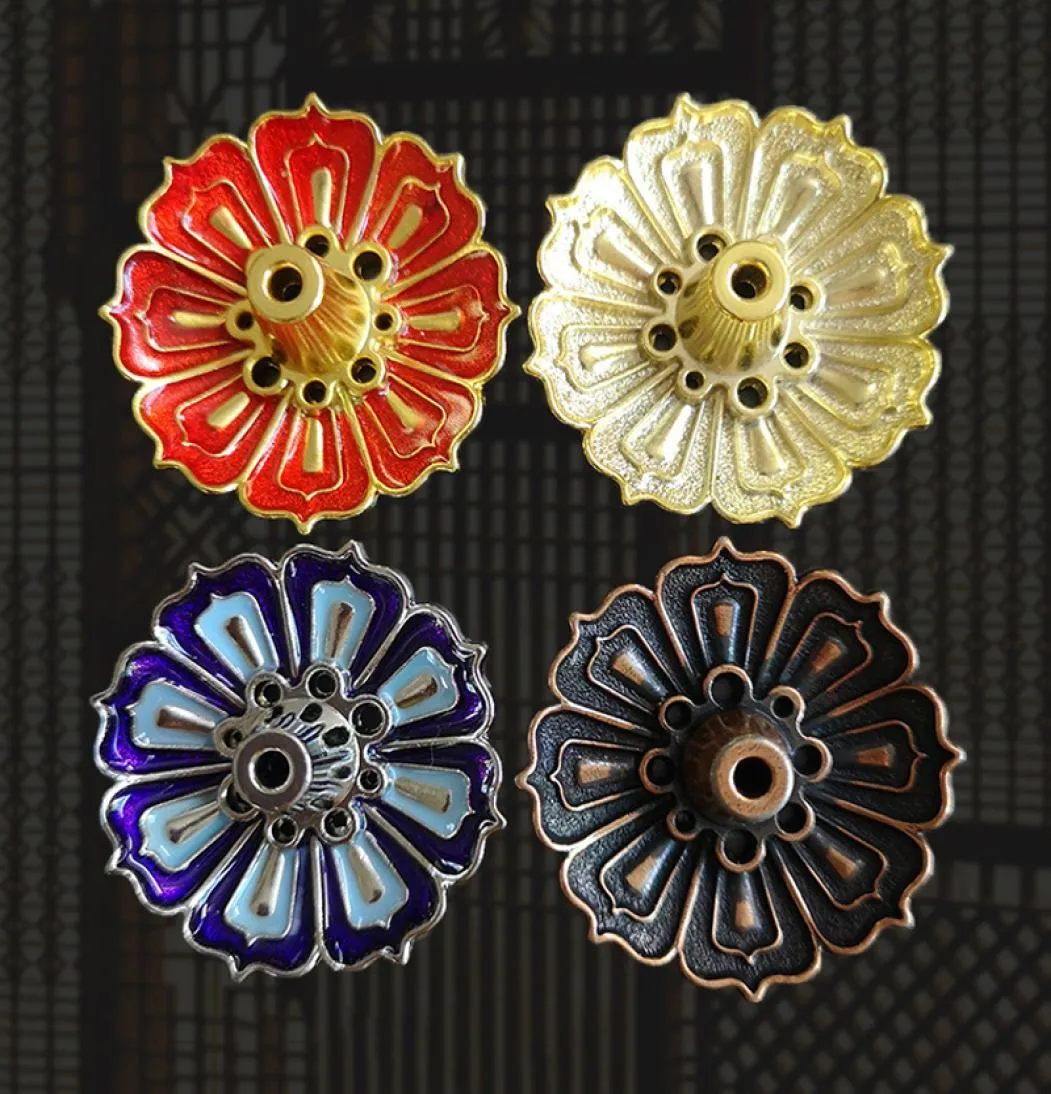 Porte-encens en cuivre à 9 trous, Mini fleur de Lotus, bâtons d'encens, brûleur de cônes, encensoir pour salon de thé, accessoires de décoration pour la maison, 6028538