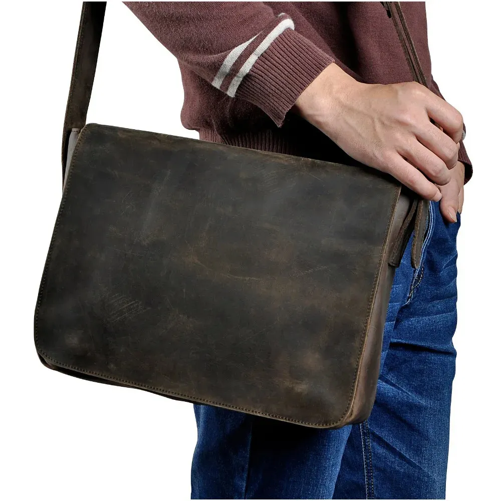 Mode en cuir véritable mâle sac de messager décontracté sacoche en peau de vache 13 pochette d'ordinateur sac à bandoulière pour hommes 3164 240314