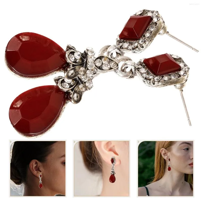 Boucles d'oreilles à dos Vintage, Clips d'oreilles sans perçage, longues pour femmes (rouge)