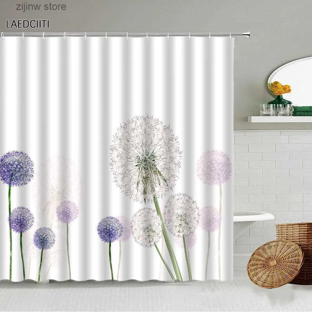 Shower Curtains Dandelion Shower Curtain Set Flying Seed Pattern Flower Plant Landscape Home Bathroom Decoration Hanging Curtain Bathtub Screens Y240316