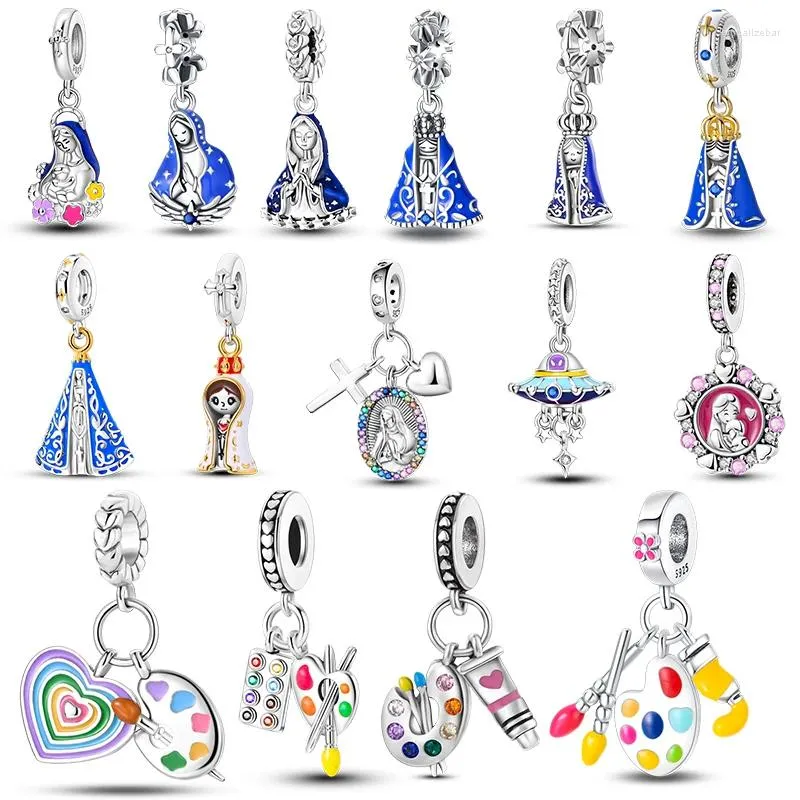 Loose Gemstones 925 Sterling Silver Artist Paint Palette Virgin Of Guadalupe Pendant Charm Bead Fit Original Necklace Bracelet Jewelry Women