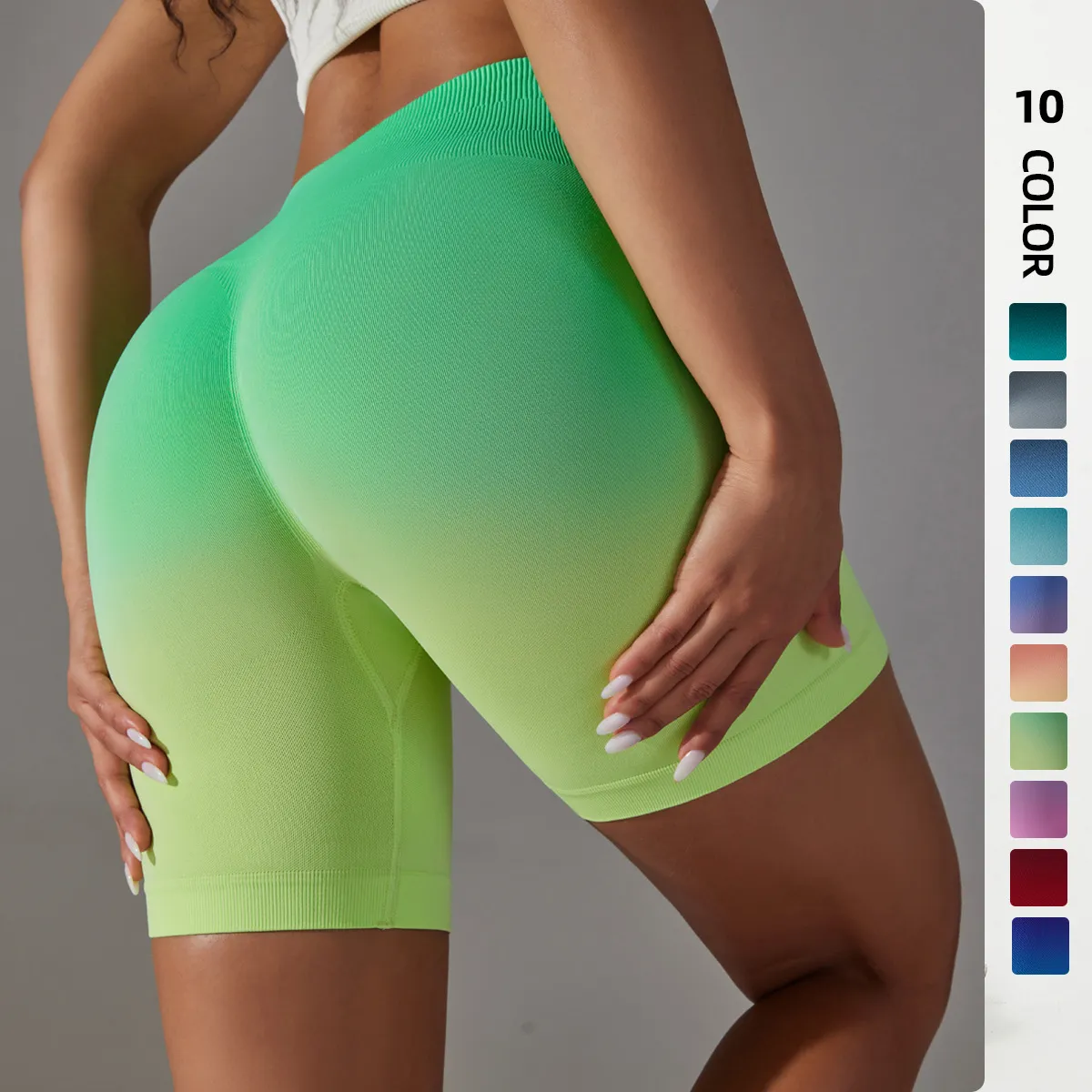 Short de sport taille haute pour femmes, leggings de sport, de course, de fitness, de yoga, sans couture, dégradé de bonbons, serré