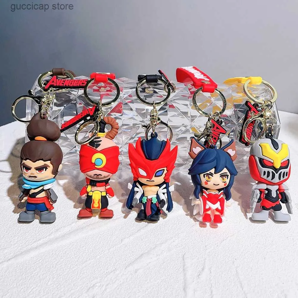 Keychains Lanyards Creative League of Legends Figure Keychains Akali Lee Sin Ahri Yasuo Yone Pendant Keyholder lol Anime Keyrings for Backpack New Y240316