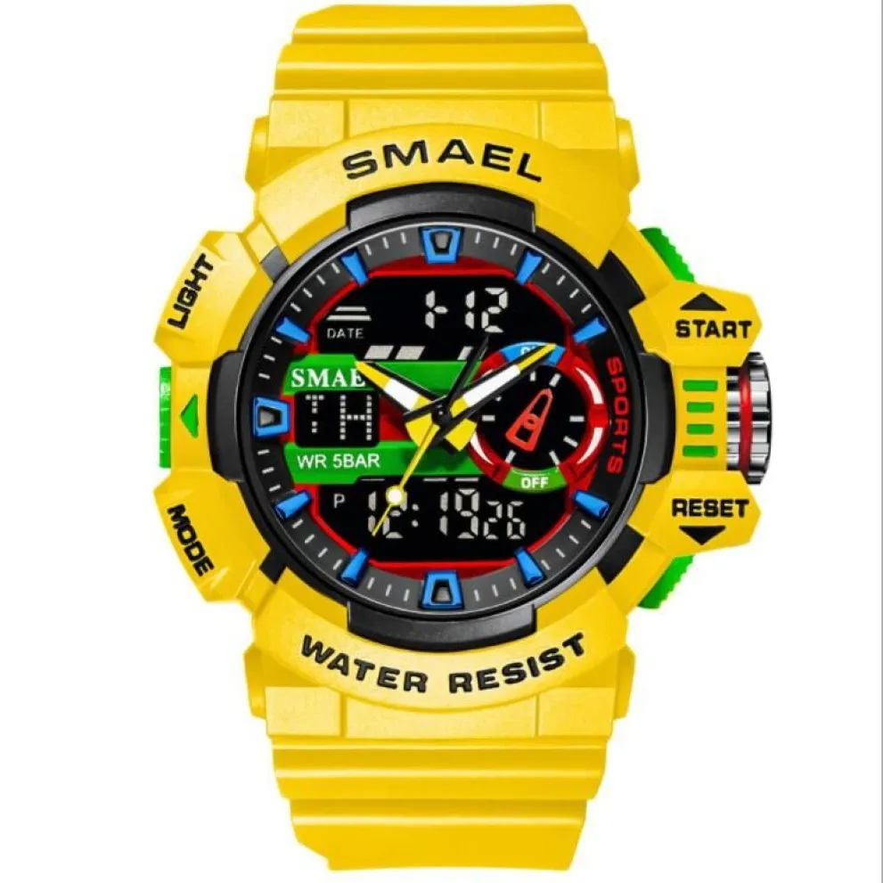 Dual Display Watches Smael 8043 Luminous Sports Casual Outdoor Student Man Electronic Watch Reloj Hombre Wristwatch 50m WaterProo293f