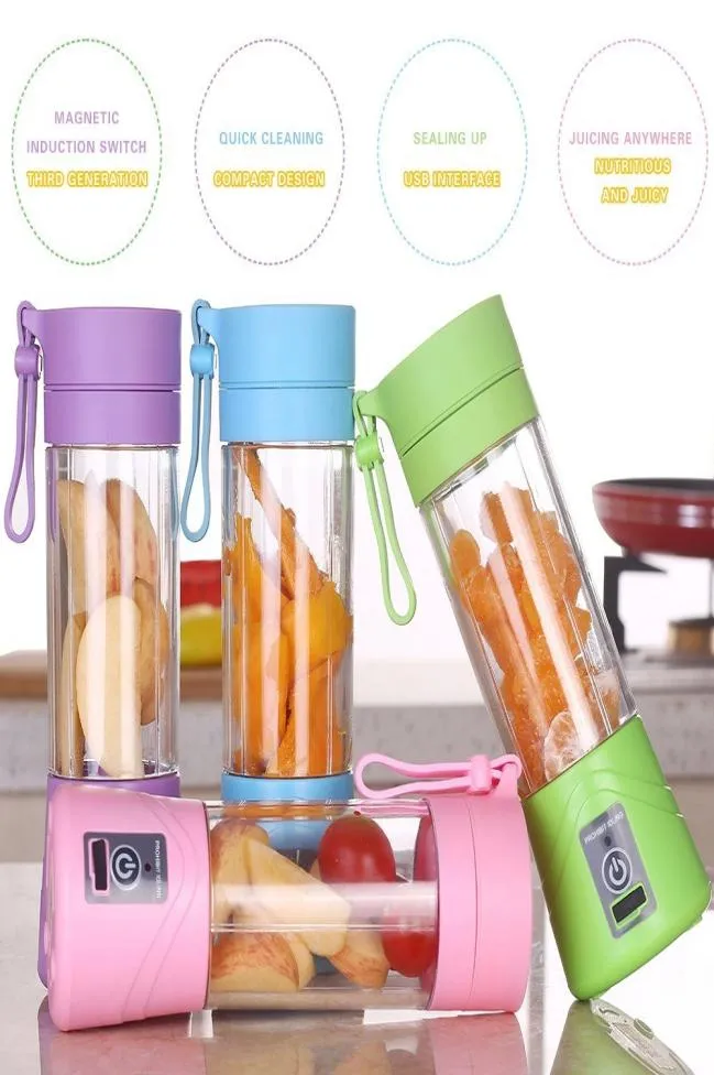 380 ml Portable Blender Juicer Cup USB uppladdningsbar elektrisk automatisk smoothie Vegetabilisk frukt Citrus Orange Juice Maker Cup Mixer9964683