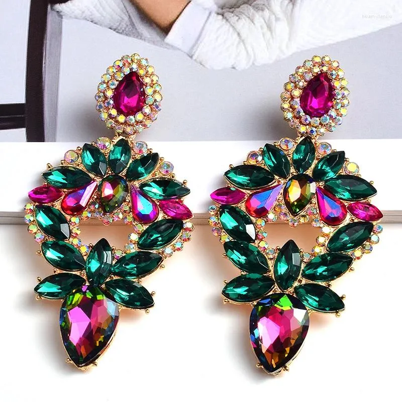 Boucles d'oreilles pendantes en métal coloré pour femmes, accessoires de bijoux en strass de haute qualité, vente en gros