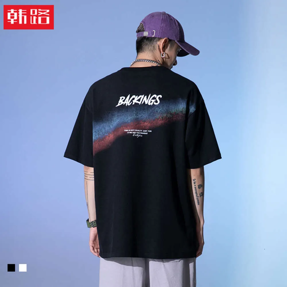 Han Lu 2024 Summer New Spray Dyed Rainbow Print Short Sleeved Instagram Trendy Men's Wear T-shirt