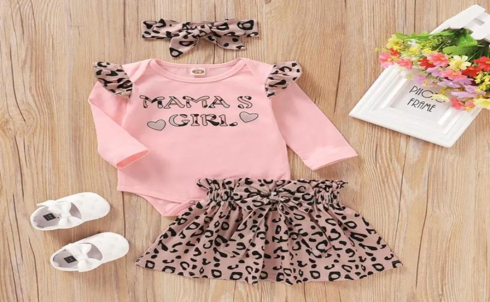 Baby flicka kläder 12 18 månader rosa långärmad romper leopard tryck kjol för småbarn flickor vårdräkt kläder set5266049