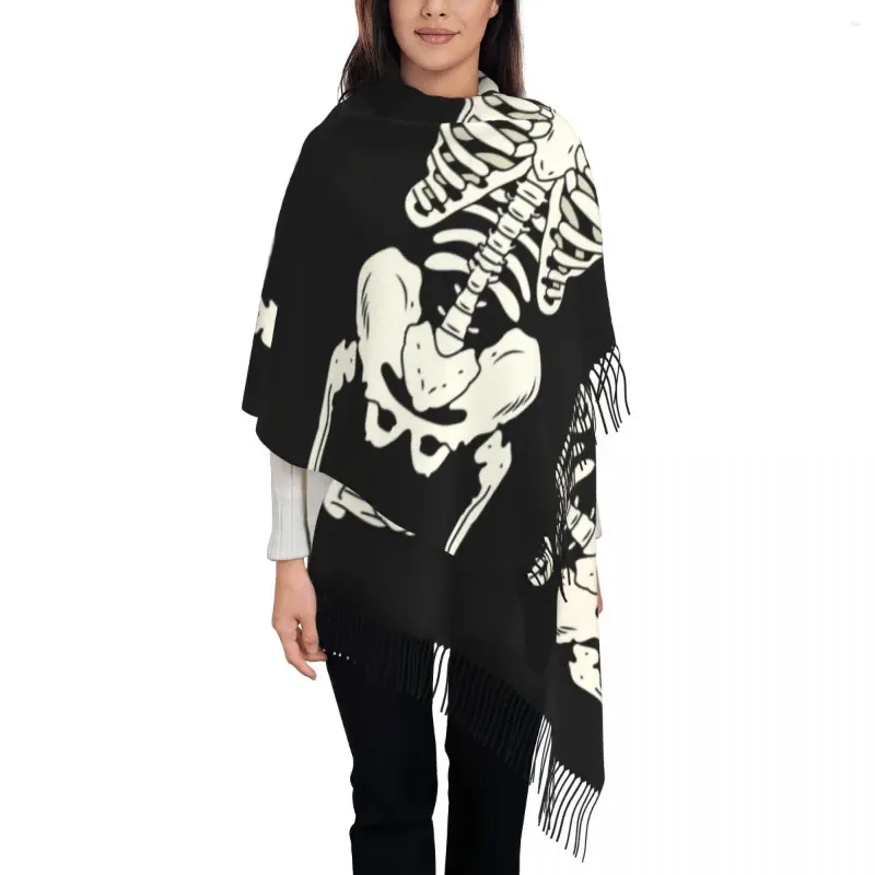 Bufandas Bufanda unisex Mantener caliente Cabeza de esqueleto con huesos de borla Imprimir Y2K Cool Shawl Wraps Diseño de invierno Bufanda