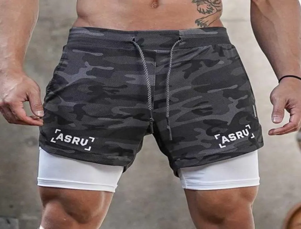 Running Shorts Men 2 i 1 Fitness Gym Sport Camouflage Quick Dry Beach Jogging Short Pants Workout Bodybuilding Training4631284