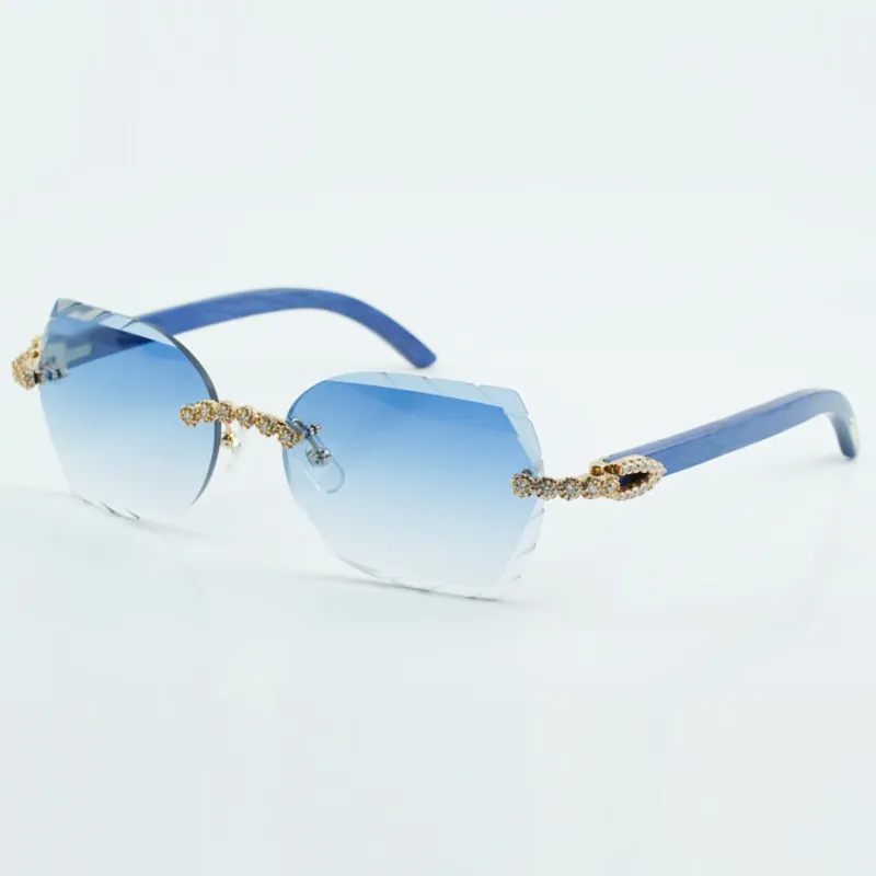 Fashion-cut lens klassiek boeket diamanten zonnebril 8300817 met natuurlijk blauw hout armgrootte 18-135 mm