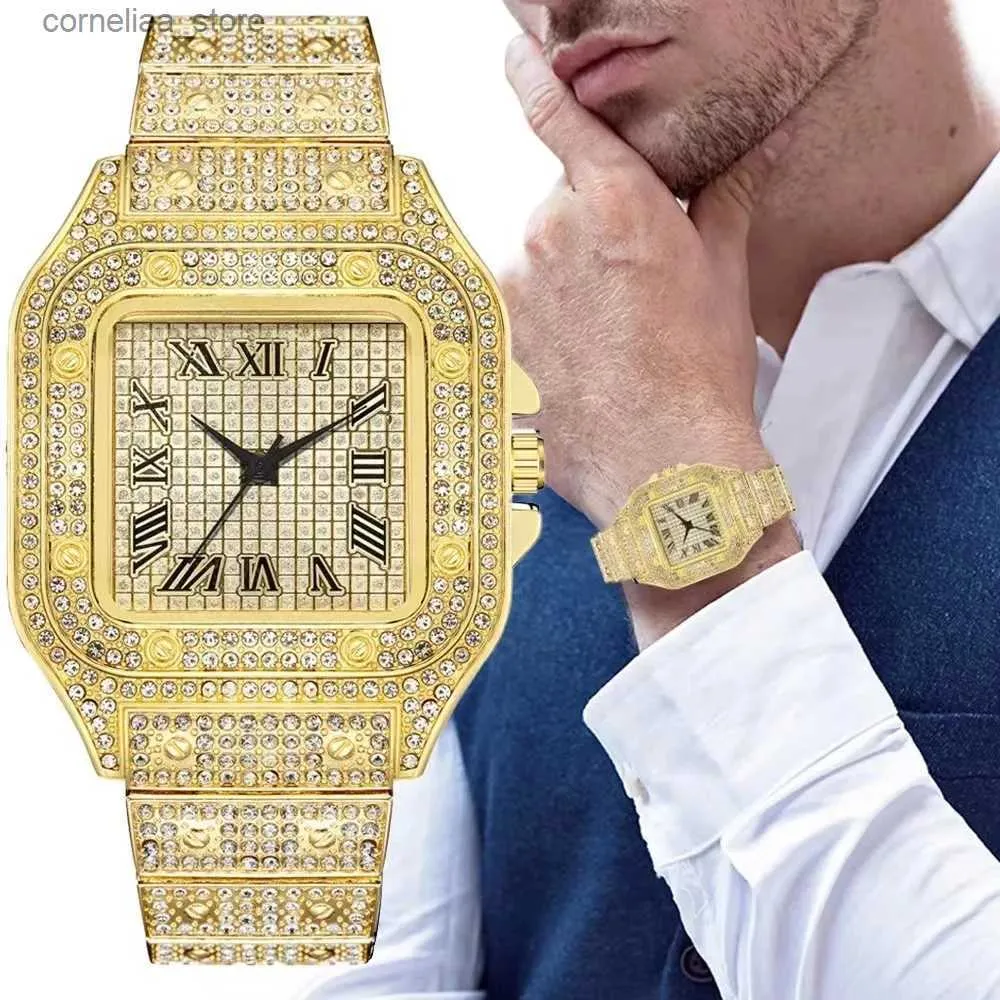 Autres montres 2023 Diamant Femmes ES Marque de luxe Mode Quartz Poignet Hip Hop Diamant Nouveau pour les femmes Mode Ladys Gold Y240316