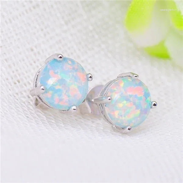 Stud Earrings Exquisite Small Round WhiteBlue Fire Opal For Women 2024 Charms Jewelry Men Party Gifts