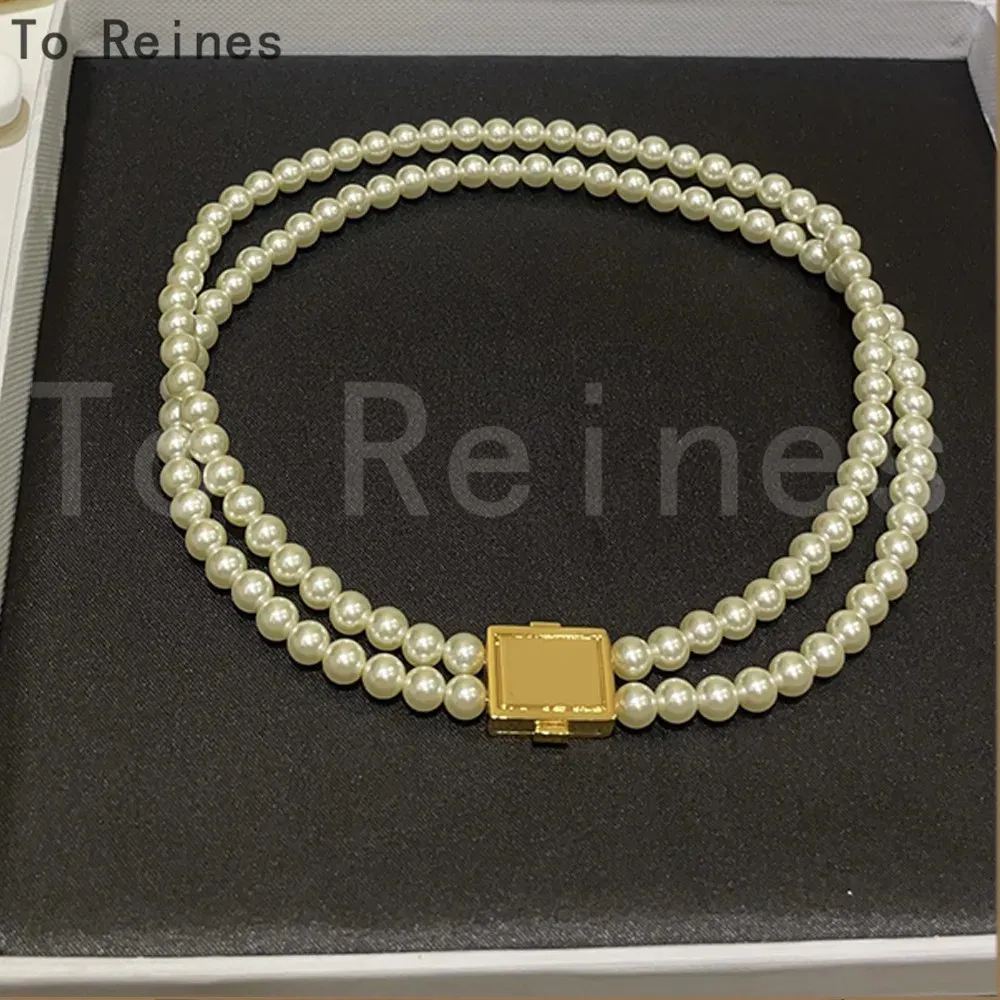 Zu Reines Elegante Imitation Perle Halsketten Frauen Party Hochzeit Doppel schicht Anhänger Goldene Farbe Licht Luxus Bankett Schmuck 240311