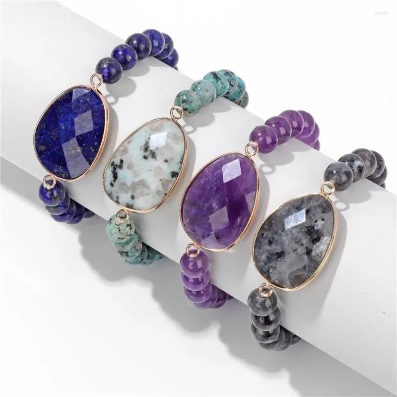 Strang Unregelmäßige Naturstein Charm Armbänder Für Frauen Männer Amethysten Lapis Lazuli Labradorit Weiß Howlith Perlen Armband Schmuck