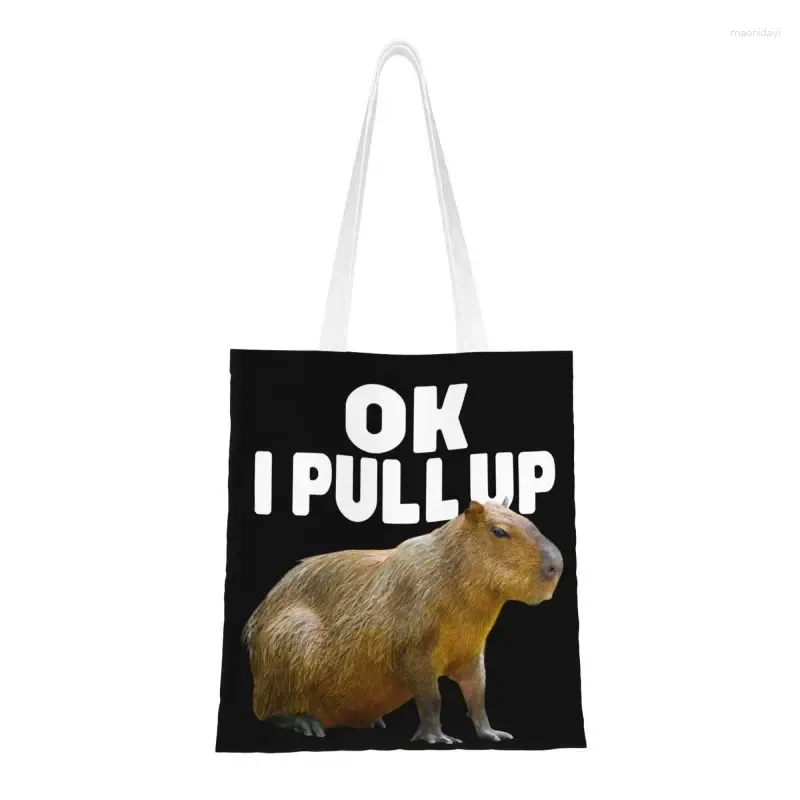 Shopping Bags Custom Ok Saya Pull Up Capybara Canvas Women Reusable Groceries Animal Pet Shopper Tote