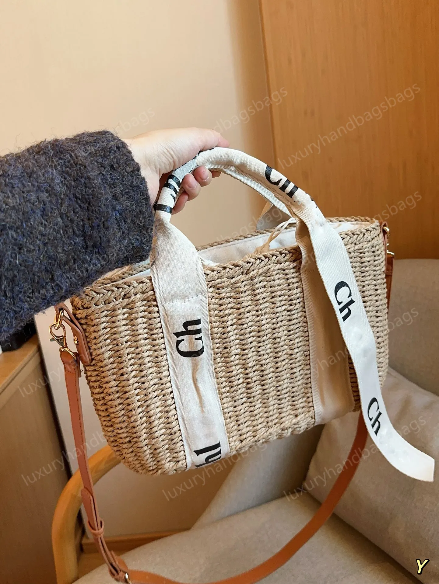 Projektant mody Woody Travel Raffias Clutch Straw Beach Bag luksusowy tote splot koszyk damski worki na ramię weekend męski torebka torebka bagażnika 36cm wyg