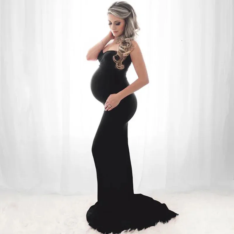 Stretchy Cotton Maternity Pography Dresses Offtheshoulder Fitting Pregnant Woman Baby Shower Pregnancy Po Shoot 240309