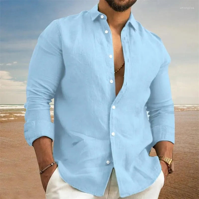 Mäns casual skjortor linne skjorta män toppar högkvalitativ lös och bekväm långärmad strand hawaiian för