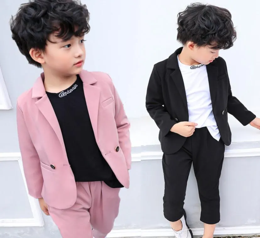 Jungen-Performance-Kleidung für Kinder, rosa Revers, Single-Button-Blazer, Oberbekleidung, elastische Taille, Hosen, 2-teiliges Set, Kindergeburtstagsparty-Outfit, f1582739