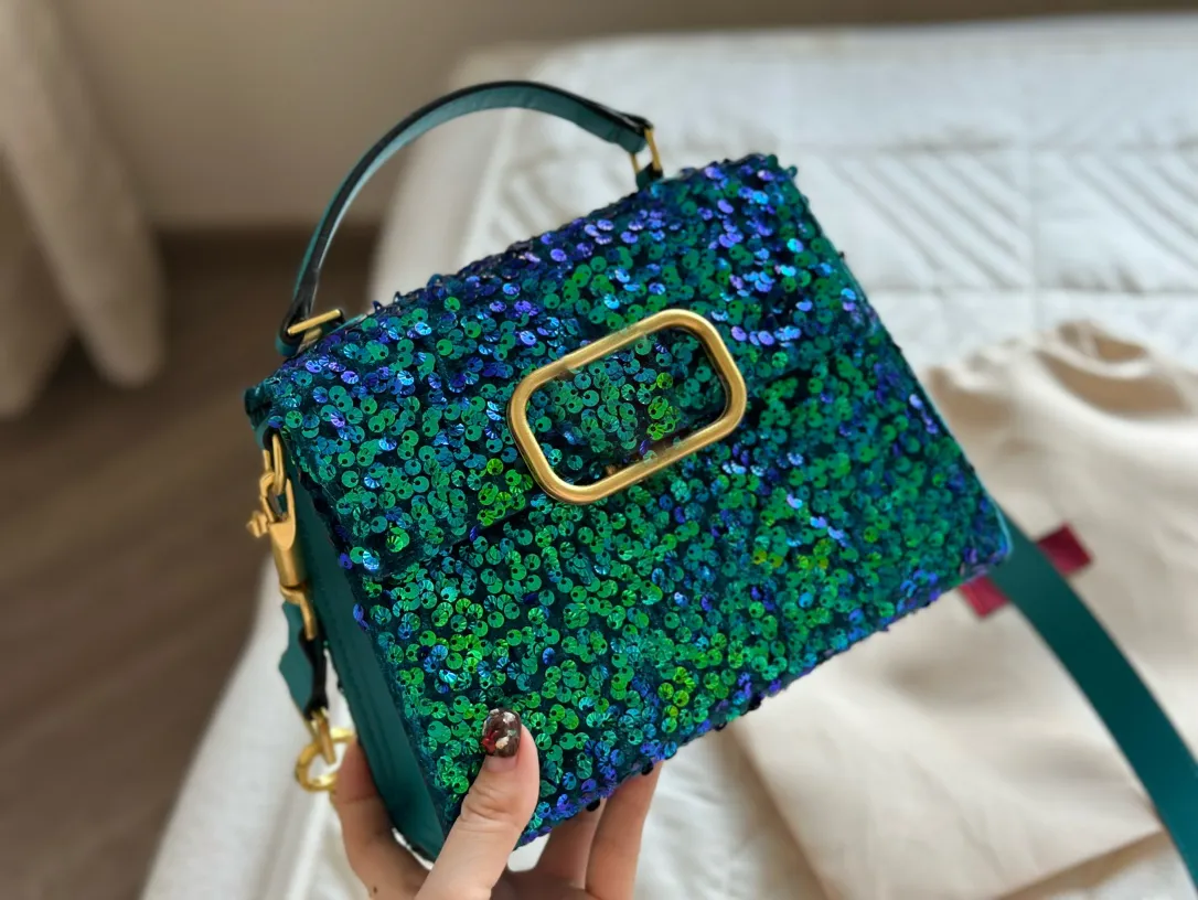 Borsa a mano lucida di lusso con paillettes 3D, ricami alla moda, borse di fascia alta, da donna, apri e chiudi borse a tracolla a spalla singola alla moda