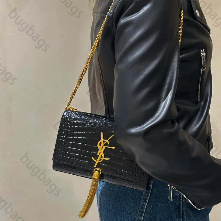 ケイトデザイナーバッグの女性タッセルショルダーバッグワニグリーンハンドバッグ財布バッグデザイナー女性バッグフラップクロスボディチェーンバッグレザーメッセンジャーハンドバッグ