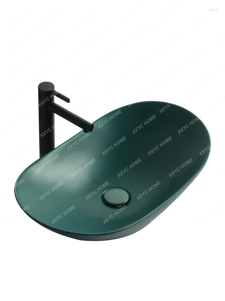 Robinets de lavabo de salle de bain Entrée nordique Lux Style Table Bassin Vert foncé Noir Lavage Simple Balcon Ménage Céramique Petite taille Lavage du visage