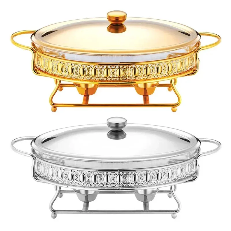 Food Warmer Buffet Luxury Golden Oval el Wedding Chafing Dish Stainless Steel Glass Serving Dish pot small chafing dish 240313