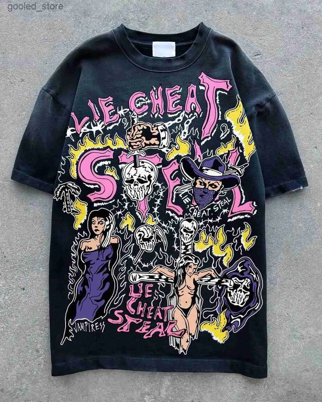 Men's T-Shirts Gothic hip-hop devil print graphic T-shirt street clothing 2023 Harajuku Japanese style mens casual cotton short sleeved T-shirt Q240316