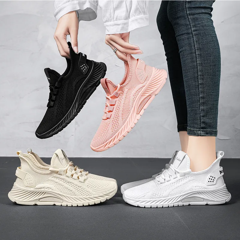 Dames veterschoenen sportief buiten vliegend weven sneakers comfort lichtgewicht antislip sportschoenen werk casual maat 36-41