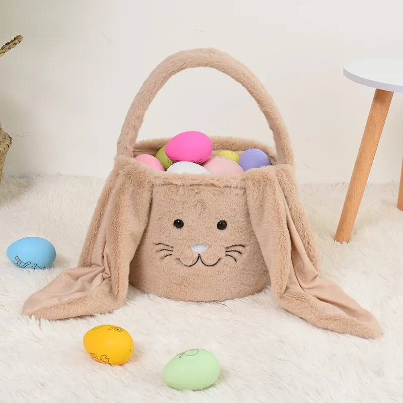 DIY Flannel Bunny Bucket Bag Baskets Egg Hunt Handbag 3D Rabbit Ears Tote Personalized Purses Happy Easter Day