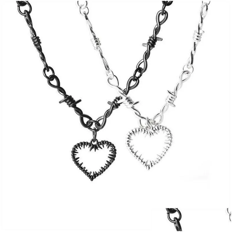 Pendant Necklaces Fashion Gothic Thorns Brambles Heart Charm Choker Necklace For Men Women Hiphop Punk Black Chain Jewelry Gifts Dro Dhkea