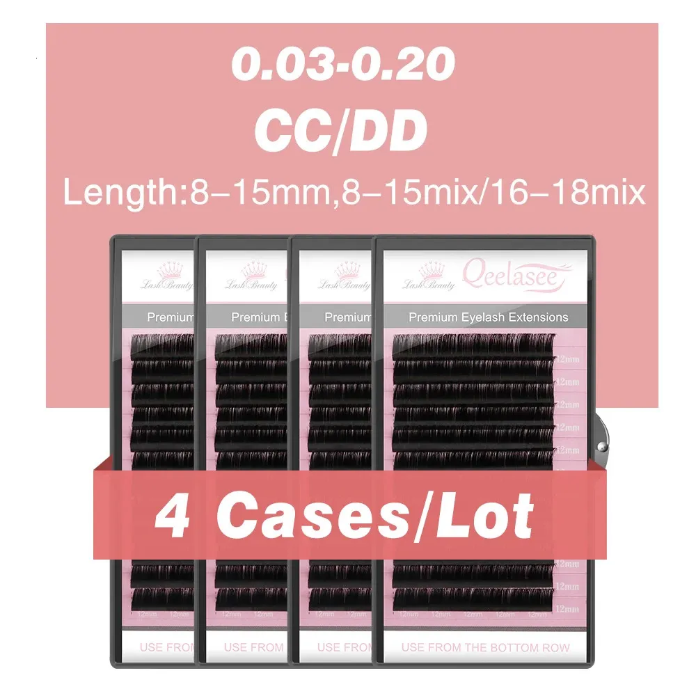 Qeelasee 4トレイCC DDカールまつげ韓国PBT個々のシルク003020プレミアムマットブラックボリューム240305