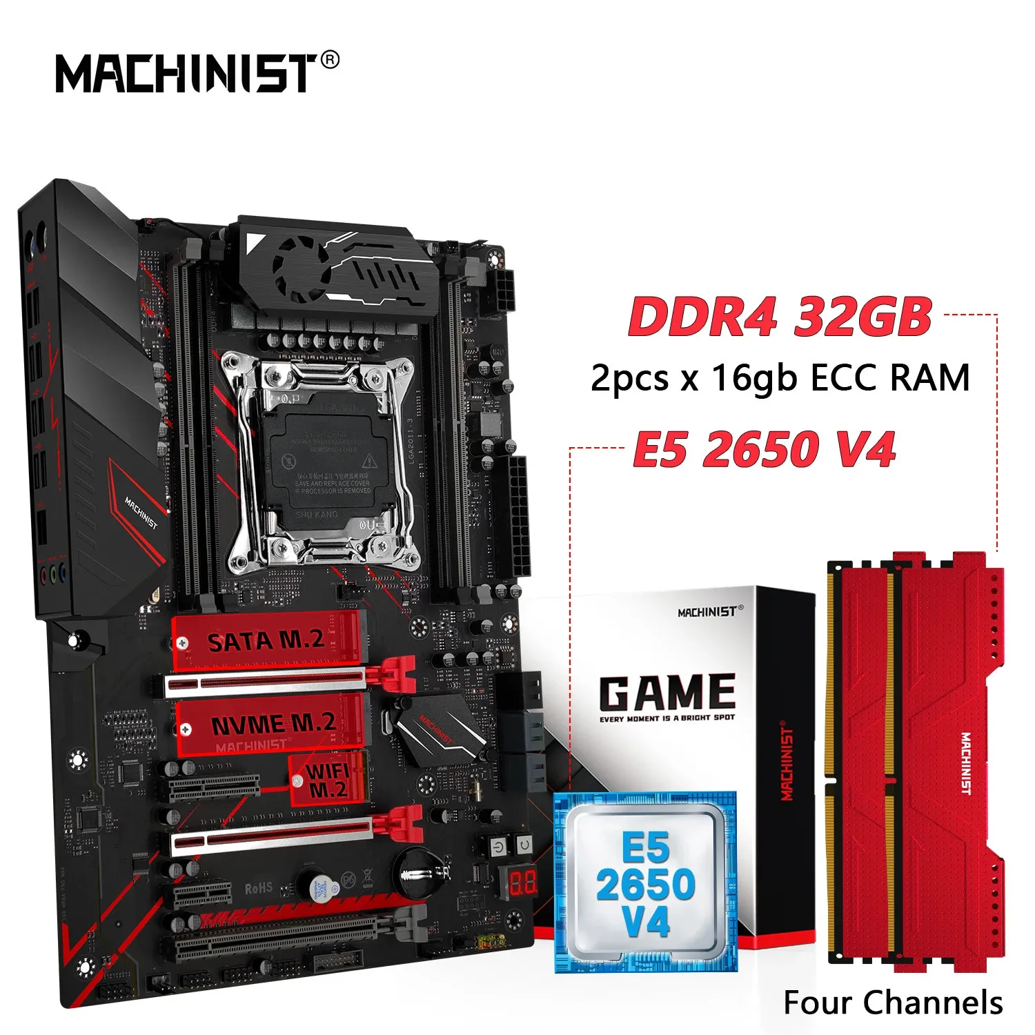 MACHINIST X99 Motherboard combo LGA 2011-3 E5 2650 V4 Kit Xeon CPU DDR4 32GB 2PCS*16g RAM Memory Combo ATX USB3.0 MR9A PRO MAX 240307
