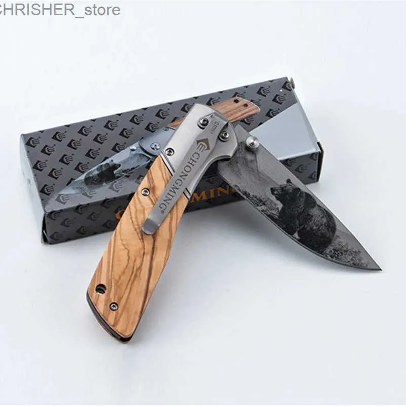 Taktiska knivar 8.2 Damascus Taktisk kvalitet Fällbar blad Kniv Trähandtag Camping Hunting Survival Knives Pocket Outdoor Knife EDC TOOLL2403