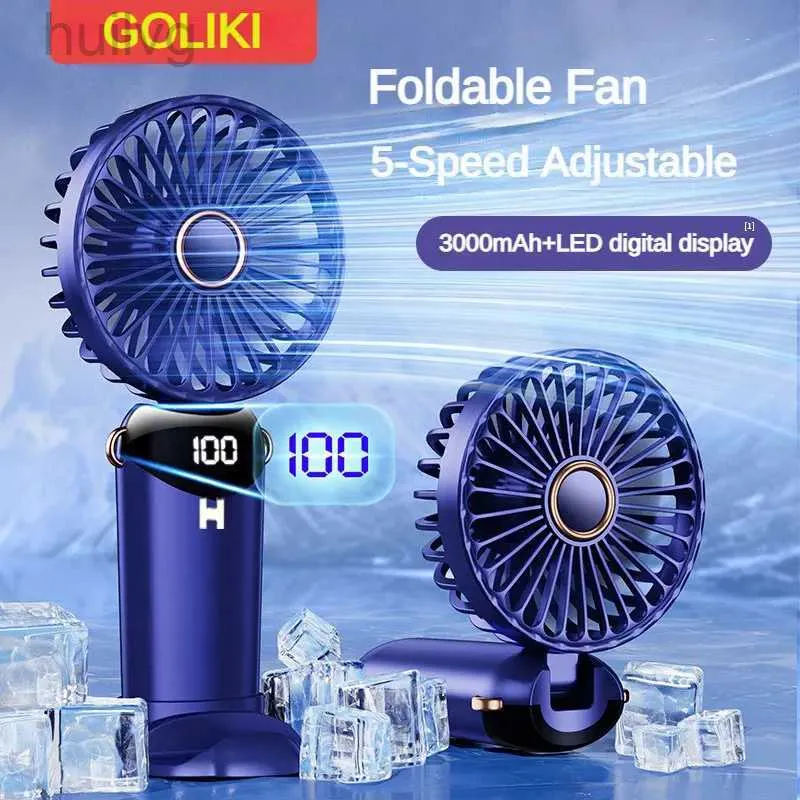 Electric Fans 4000mAh Handheld Mini Fan Foldable Portable Neck Hanging 5 Speed USB Rechargeable with Phone Stand and Display Screen 240316