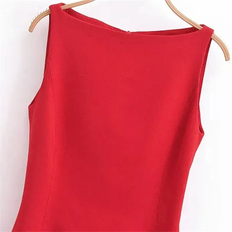TRAF Tank Red Midi Dress Women Sleeveless V-Neck Polyester Zipper Closure  Mid-Calf Length from Dhgate Basic & Casual Dresses - price 61.02