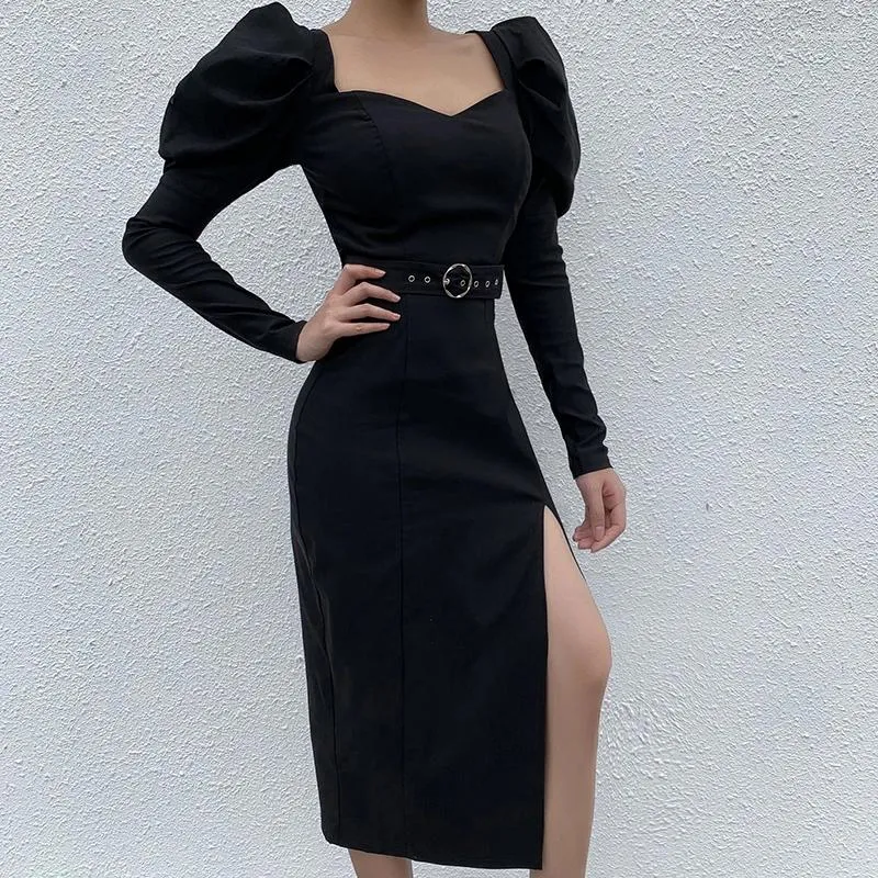 Casual Dresses Vintage Black Dress Woman Elegant Midi Kvinnlig långärmad för kvinnor Våren Autumn 2024 Vestido de Mujer PPH3180