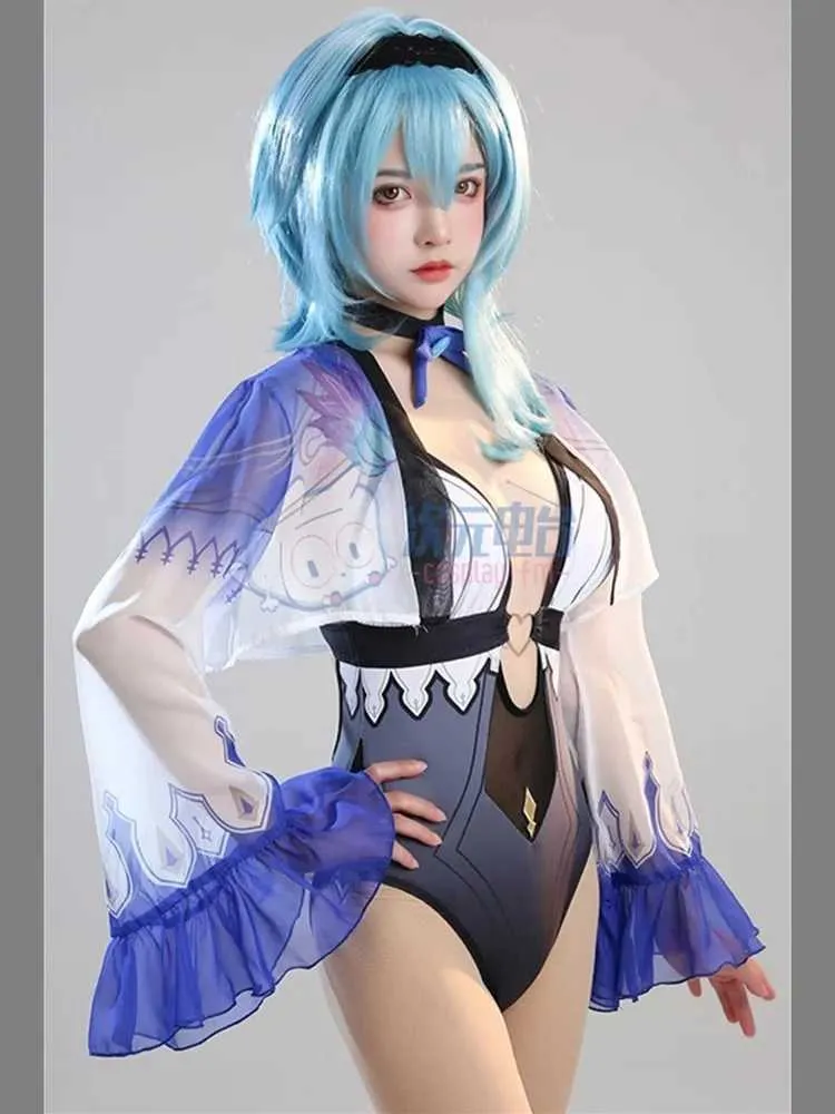 Dames Badmode Game Genshin Impact Cosplay Eula Badpak Zomer Anime Dames Badmode 2022 Eendelige bikini is dun met gaas Maten S-XLC24315