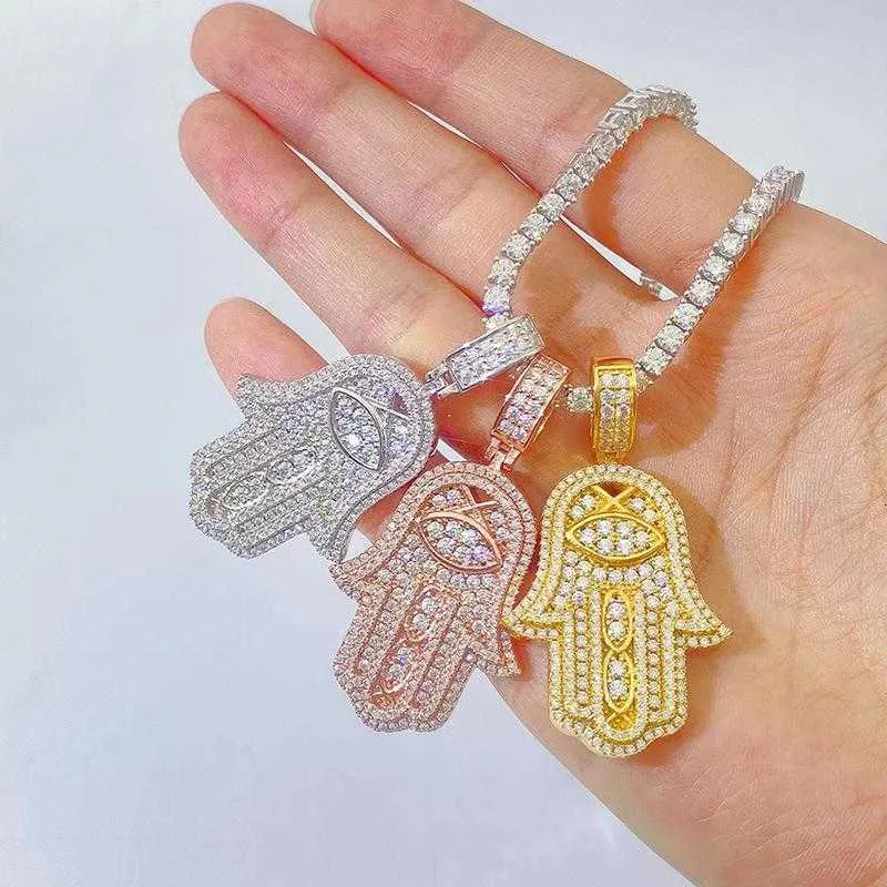 Hanger Kettingen Iced Hand Fatima Mannen 925 Sterling Zilveren Hamsa Ins Hiphop Handgemaakte Sieraden Collares Giftpendant Kettingen