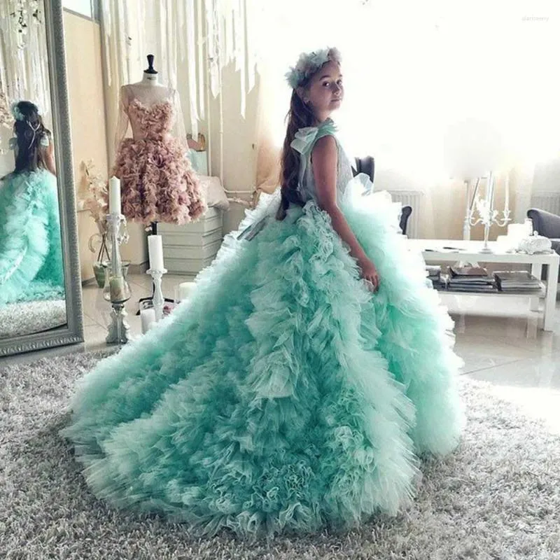 Robes de fille Tulle fleur pour mariage princesse enfants Pageant sans manches soirée première Communion Junior demoiselle d'honneur robe de bal