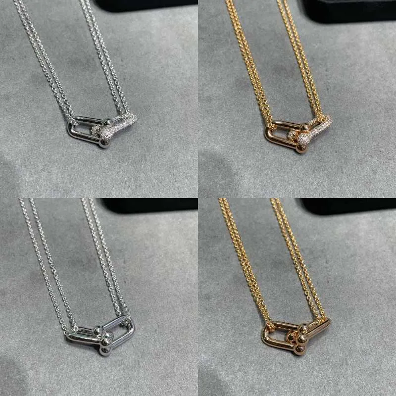 디자이너 Seiko Tiffay 및 Co Double Ring Necklace와 Buckle Horseshoe v Gold Pendant Light Luxury Simple Layer Clavicle Chain