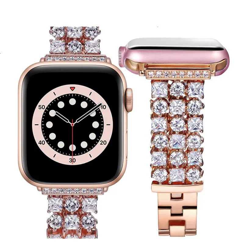 Pulseira de diamante feminina para pulseira de relógio se 6 5 4 luxo bling pulseira de substituição para iwatch banda 38-40mm 42-44mm Fran-28bd 240311