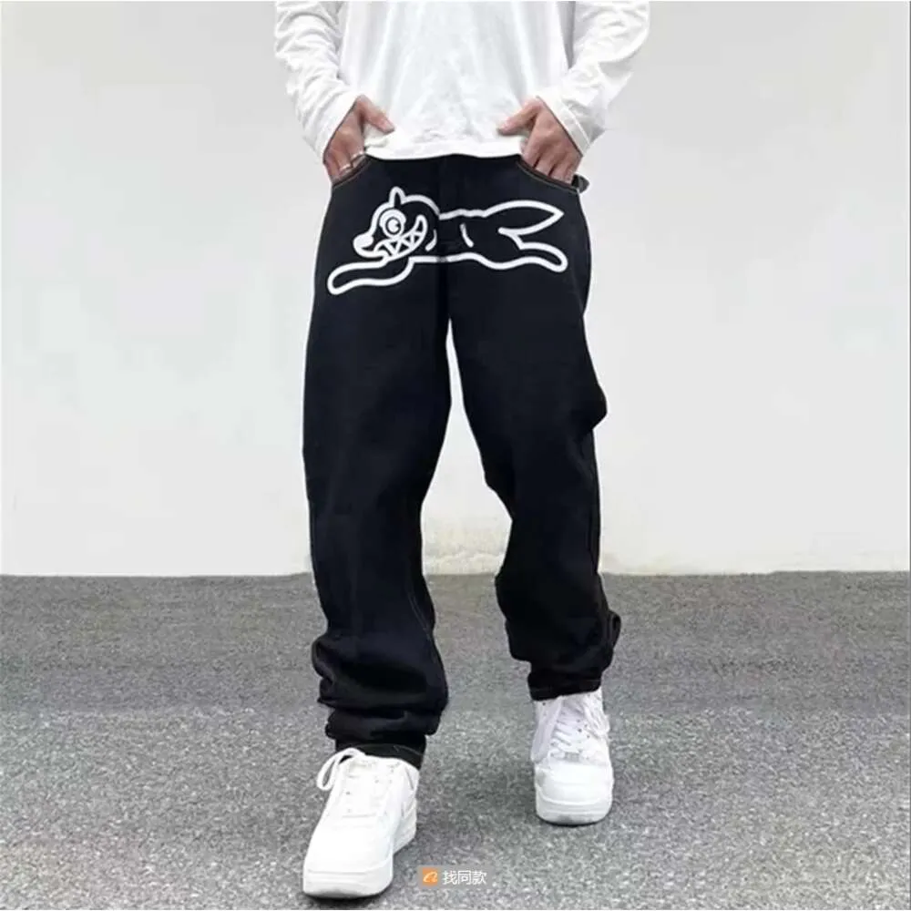 Jeans da uomo Y2k Uomo Harajuku Hip Hop Dog Stampa grafica Baggy Pantaloni neri Punk Rock Gotico Pantaloni larghi Streetwear Winter01 45