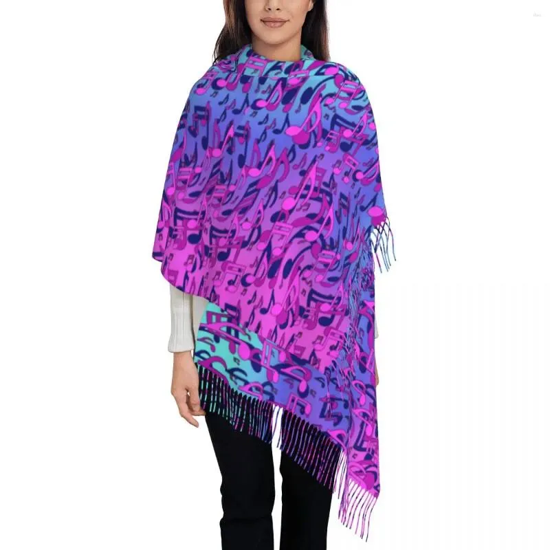 Foulards Notes de musique Écharpe avec gland rose violet bleu chaud châles doux Wrpas femme imprimé chapeaux hiver rétro Foulard