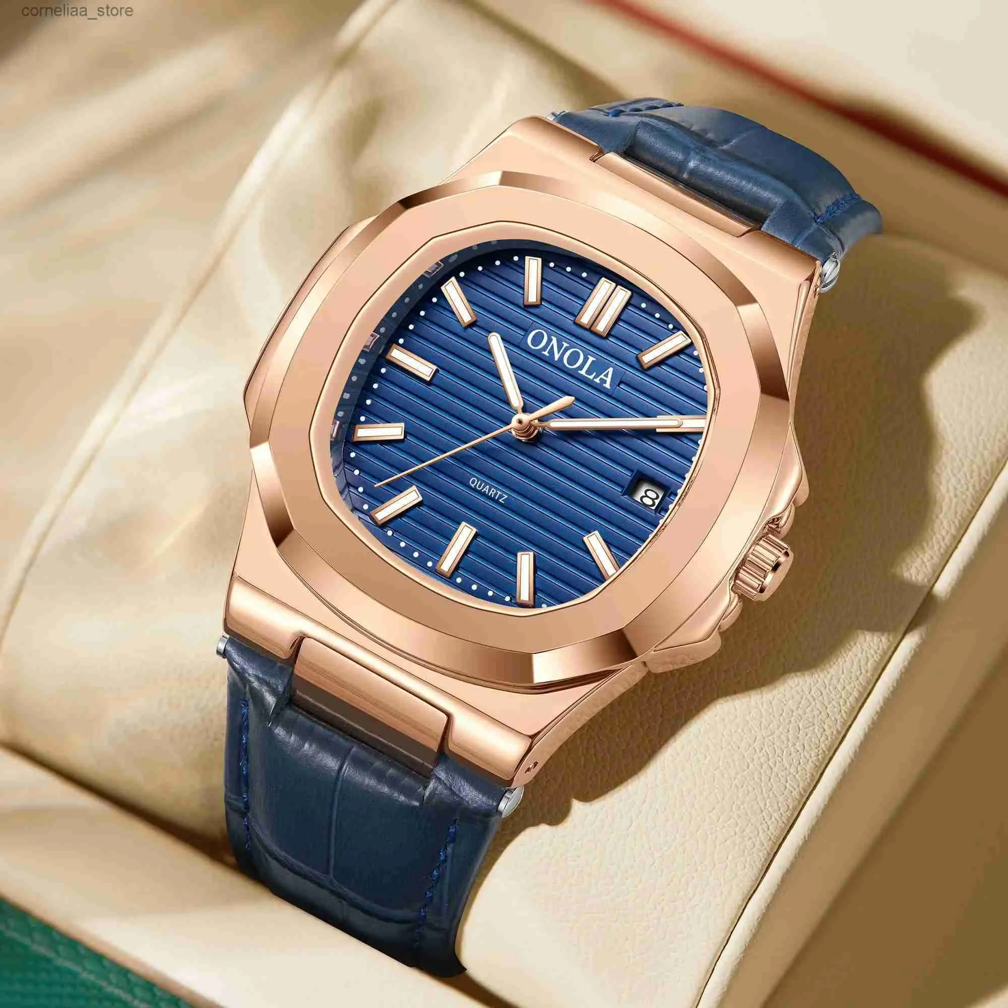 ONOLA Men's Quartz Watch Classic Business Style, Genuine Leather Band,  Waterproof, High-Quality Timepiece for Men