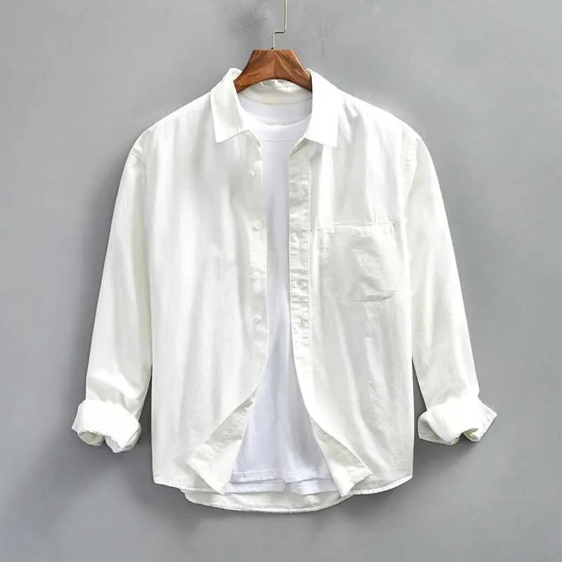 Męskie koszule miękki w stylu Japonii 100% bawełniane męskie koszulka 2024 Spring Nowe długie bluzki na młodzież Preppy retro solidne ładunek roboczy COATSC24315