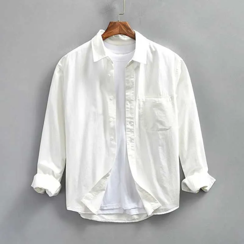 Casual overhemden voor heren Zachte Japanse stijl 100% katoen Herenoverhemd 2024 Lente nieuwe lange sleblouses voor de jeugd Preppy Retro effen werkkleding CargojassenC24315