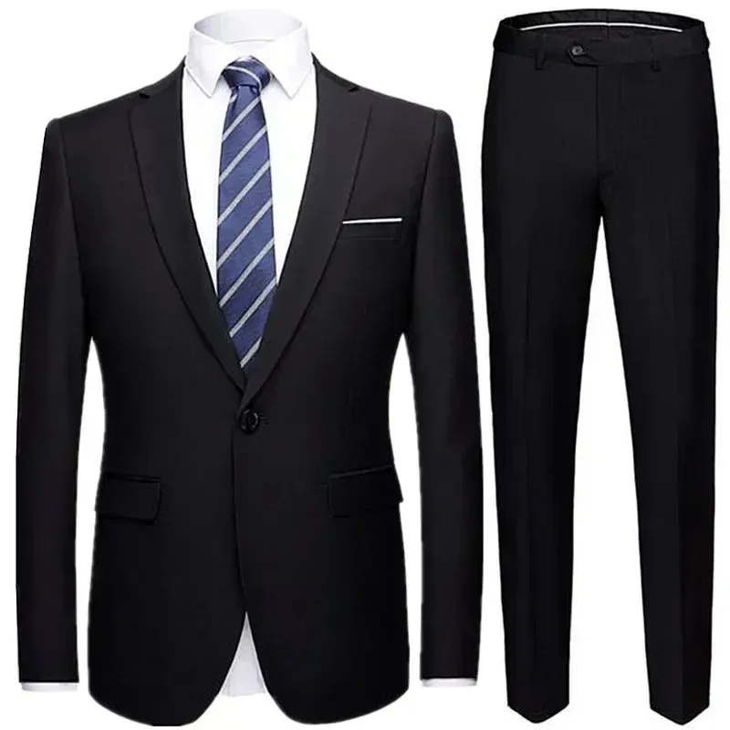 Jacke Hosen 2 Stück Set 2023 Mode Herren Casual Boutique Business Kleid Hochzeit Bräutigam Anzug Mantel Blazer Hosen 240301